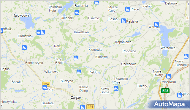 mapa Kłosowo gmina Przodkowo, Kłosowo gmina Przodkowo na mapie Targeo