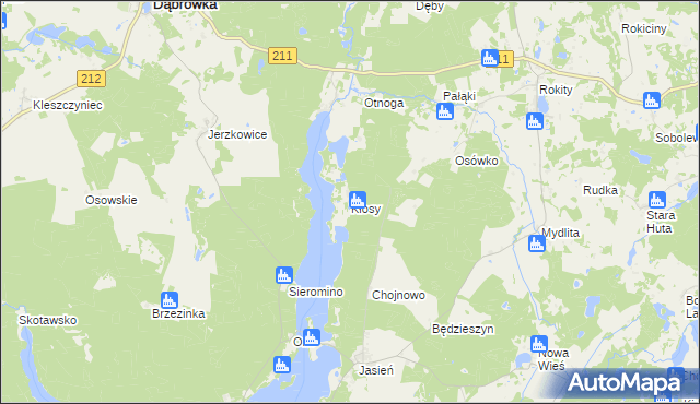 mapa Kłosy gmina Czarna Dąbrówka, Kłosy gmina Czarna Dąbrówka na mapie Targeo