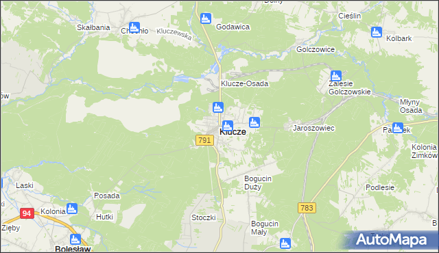 mapa Klucze powiat olkuski, Klucze powiat olkuski na mapie Targeo