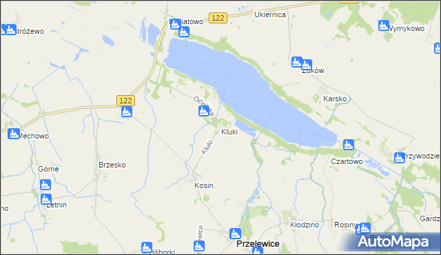 mapa Kluki gmina Przelewice, Kluki gmina Przelewice na mapie Targeo