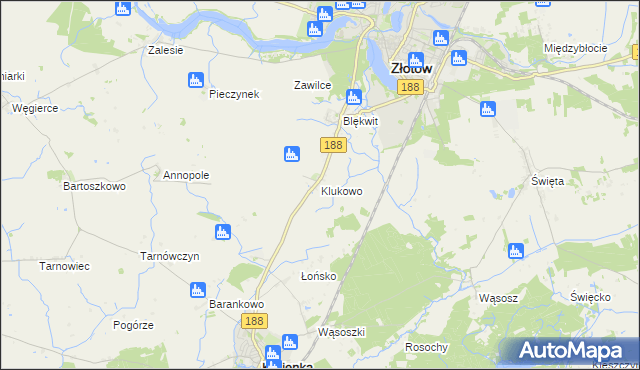 mapa Klukowo gmina Złotów, Klukowo gmina Złotów na mapie Targeo