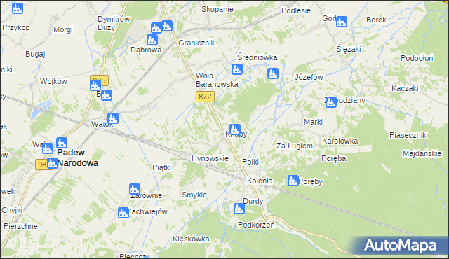 mapa Knapy gmina Baranów Sandomierski, Knapy gmina Baranów Sandomierski na mapie Targeo