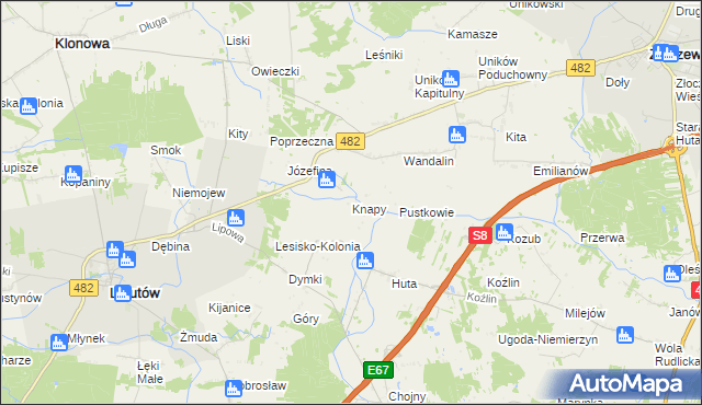 mapa Knapy gmina Lututów, Knapy gmina Lututów na mapie Targeo