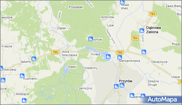 mapa Knieja gmina Przyrów, Knieja gmina Przyrów na mapie Targeo
