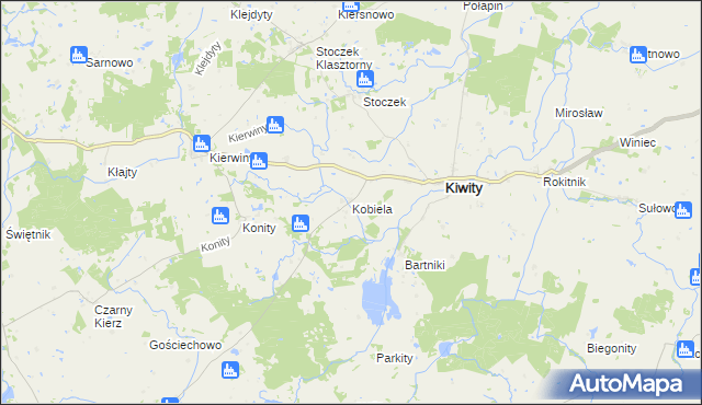 mapa Kobiela gmina Kiwity, Kobiela gmina Kiwity na mapie Targeo