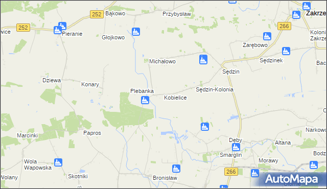 mapa Kobielice gmina Zakrzewo, Kobielice gmina Zakrzewo na mapie Targeo