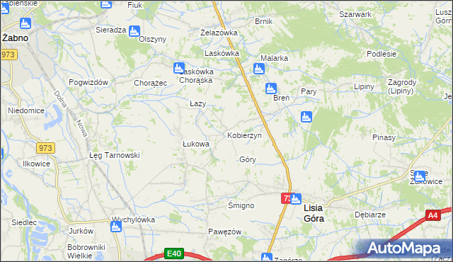 mapa Kobierzyn gmina Lisia Góra, Kobierzyn gmina Lisia Góra na mapie Targeo