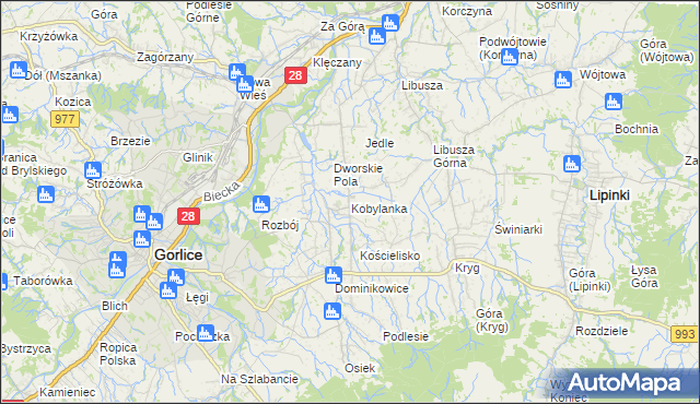 mapa Kobylanka gmina Gorlice, Kobylanka gmina Gorlice na mapie Targeo