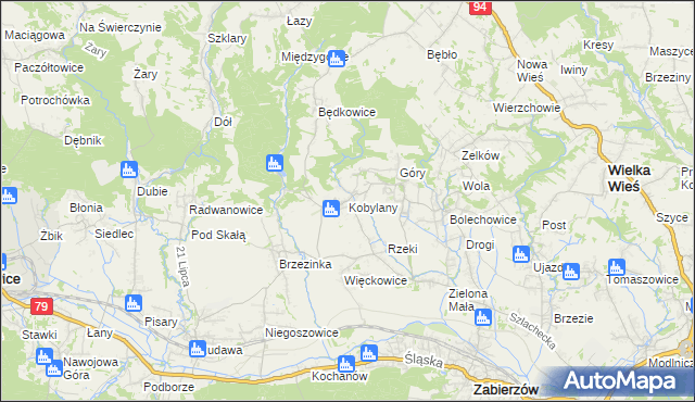 mapa Kobylany gmina Zabierzów, Kobylany gmina Zabierzów na mapie Targeo