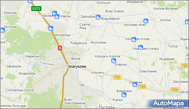 mapa Kobylany-Kolonia gmina Skaryszew, Kobylany-Kolonia gmina Skaryszew na mapie Targeo