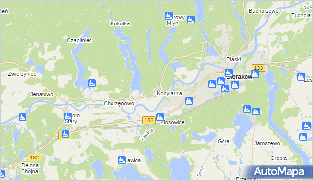 mapa Kobylarnia gmina Sieraków, Kobylarnia gmina Sieraków na mapie Targeo