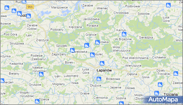 mapa Kobylec gmina Łapanów, Kobylec gmina Łapanów na mapie Targeo