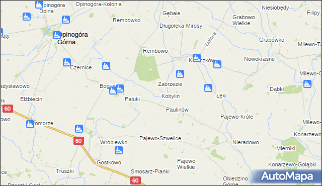 mapa Kobylin gmina Opinogóra Górna, Kobylin gmina Opinogóra Górna na mapie Targeo