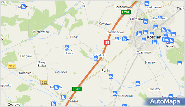 mapa Kobylniki gmina Kościan, Kobylniki gmina Kościan na mapie Targeo