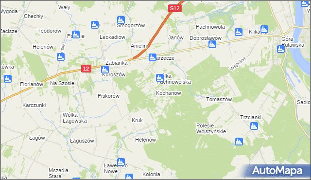 mapa Kochanów gmina Puławy, Kochanów gmina Puławy na mapie Targeo