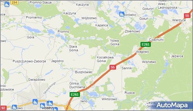 mapa Kociałkowa Górka, Kociałkowa Górka na mapie Targeo