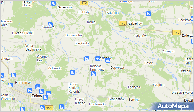 mapa Kociszew gmina Zelów, Kociszew gmina Zelów na mapie Targeo