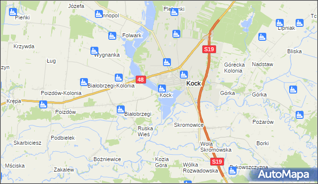 mapa Kock powiat lubartowski, Kock powiat lubartowski na mapie Targeo