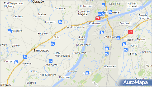 mapa Koćmierzów, Koćmierzów na mapie Targeo