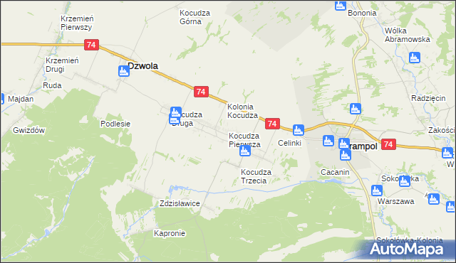 mapa Kocudza Pierwsza, Kocudza Pierwsza na mapie Targeo