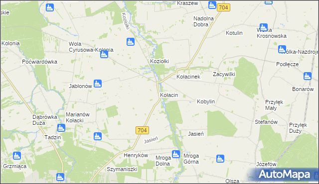 mapa Kołacin gmina Dmosin, Kołacin gmina Dmosin na mapie Targeo
