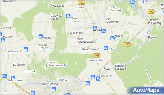 mapa Kołaczkowice gmina Miedźno, Kołaczkowice gmina Miedźno na mapie Targeo