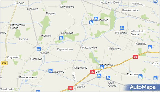 mapa Kołaczkowice gmina Miejska Górka, Kołaczkowice gmina Miejska Górka na mapie Targeo