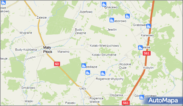 mapa Kołaki-Strumienie, Kołaki-Strumienie na mapie Targeo