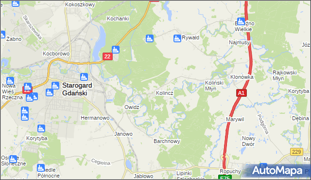 mapa Kolincz, Kolincz na mapie Targeo