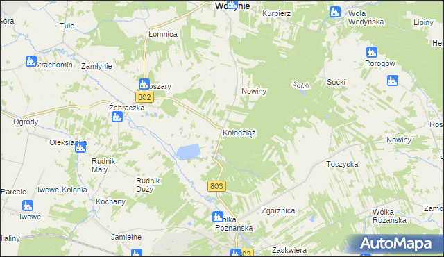 mapa Kołodziąż gmina Wodynie, Kołodziąż gmina Wodynie na mapie Targeo