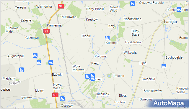 mapa Kołomia gmina Nowe Ostrowy, Kołomia gmina Nowe Ostrowy na mapie Targeo