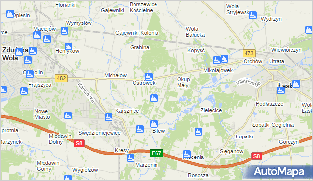 mapa Kolonia Bilew gmina Łask, Kolonia Bilew gmina Łask na mapie Targeo