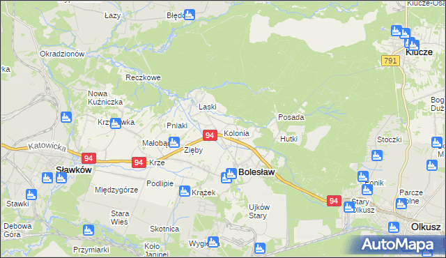 mapa Kolonia gmina Bolesław, Kolonia gmina Bolesław na mapie Targeo