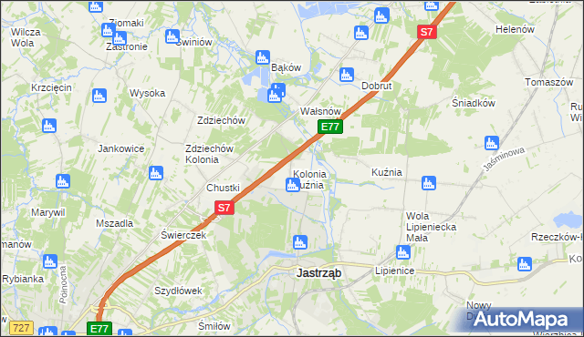 mapa Kolonia Kuźnia, Kolonia Kuźnia na mapie Targeo