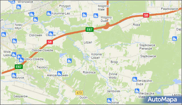 mapa Kolonia Ldzań, Kolonia Ldzań na mapie Targeo