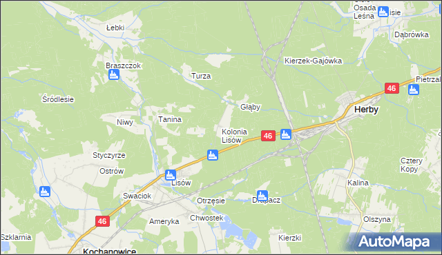 mapa Kolonia Lisów gmina Herby, Kolonia Lisów gmina Herby na mapie Targeo