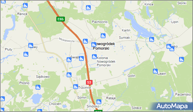 mapa Kolonia Nowogródek Pomorski, Kolonia Nowogródek Pomorski na mapie Targeo