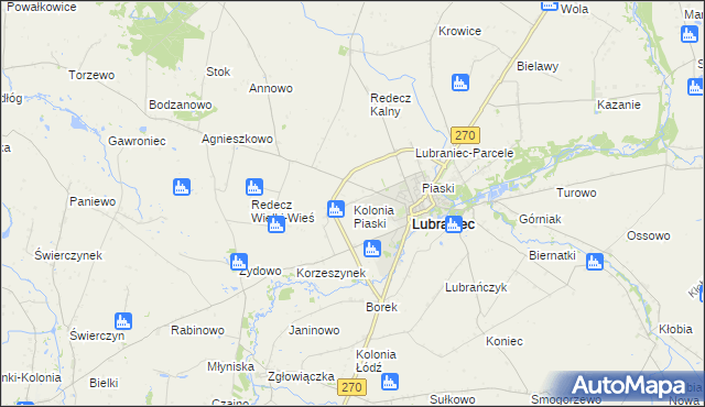 mapa Kolonia Piaski gmina Lubraniec, Kolonia Piaski gmina Lubraniec na mapie Targeo