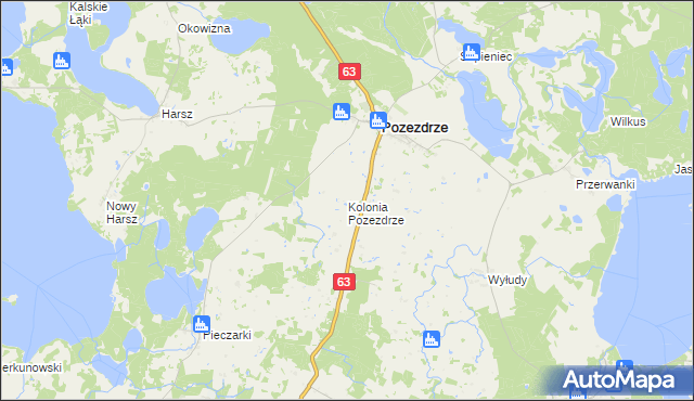 mapa Kolonia Pozezdrze, Kolonia Pozezdrze na mapie Targeo