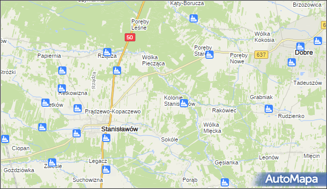 mapa Kolonie Stanisławów, Kolonie Stanisławów na mapie Targeo