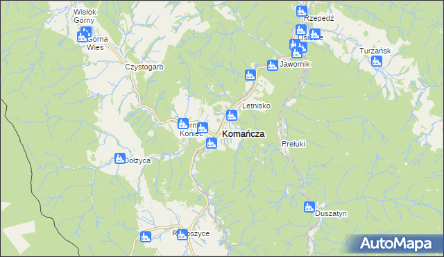 mapa Komańcza, Komańcza na mapie Targeo