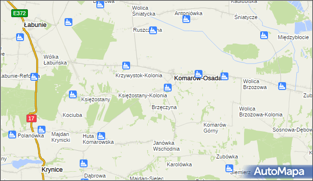 mapa Komarów-Wieś, Komarów-Wieś na mapie Targeo