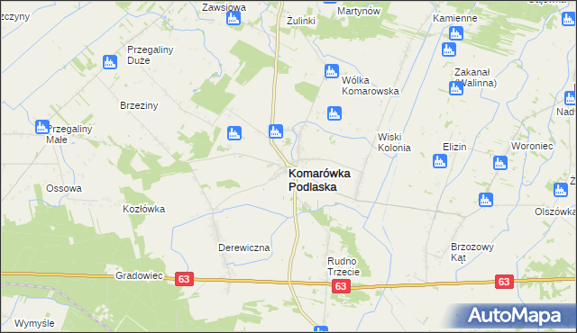 mapa Komarówka Podlaska, Komarówka Podlaska na mapie Targeo