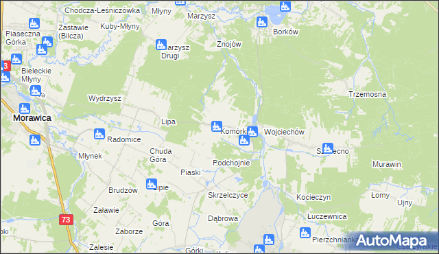 mapa Komórki, Komórki na mapie Targeo