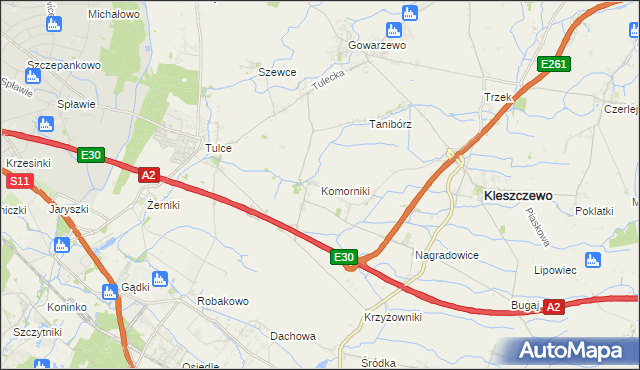 mapa Komorniki gmina Kleszczewo, Komorniki gmina Kleszczewo na mapie Targeo