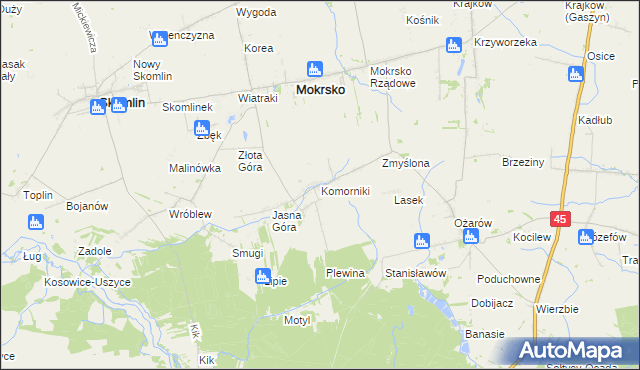 mapa Komorniki gmina Mokrsko, Komorniki gmina Mokrsko na mapie Targeo