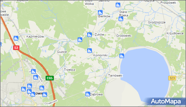 mapa Komorniki gmina Polkowice, Komorniki gmina Polkowice na mapie Targeo