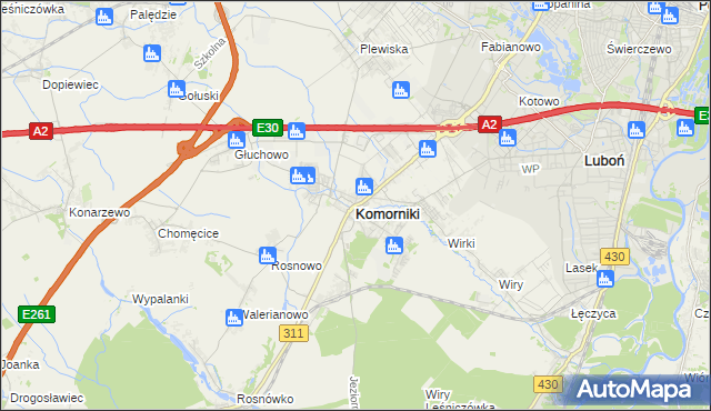 mapa Komorniki powiat poznański, Komorniki powiat poznański na mapie Targeo