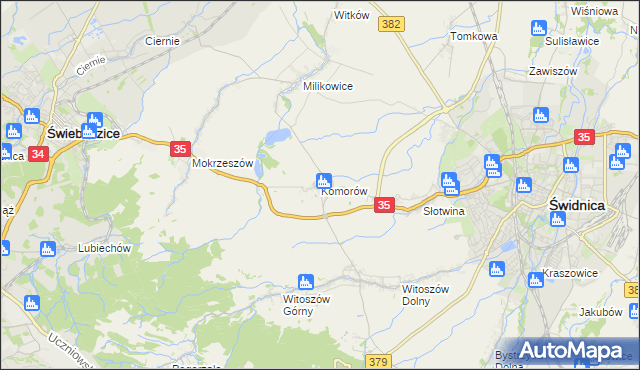 mapa Komorów gmina Świdnica, Komorów gmina Świdnica na mapie Targeo