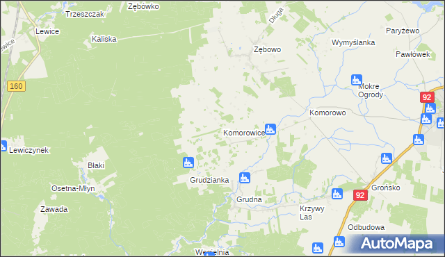 mapa Komorowice gmina Lwówek, Komorowice gmina Lwówek na mapie Targeo